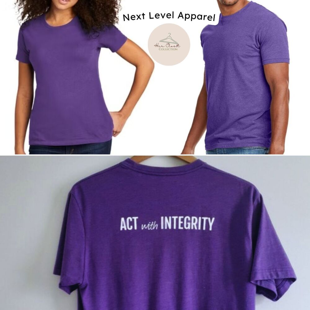 Next Level Apparel Purple Solid Front Unisex  Tee Act With Integrity Sz Med NWOT